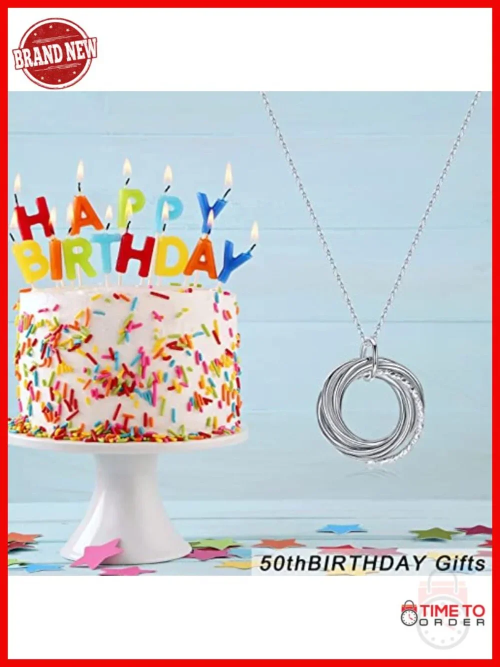 50th Birthday Pendant Necklace with 5 Rings Sterling Silver